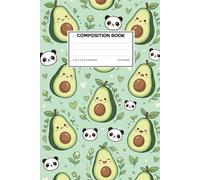 Composition Notebook: Kawaii Avocado & Panda - 6x9 Inch, 150 Lined Pages - Cute Sage Green Aesthetic Journal for Kids, Teens, and School