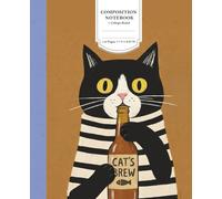 Composition Notebook: Kawaii Tuxedo Cat Drinking Cat's Brew - College Ruled, 110 Pages, 7.5 x 9.25 Inch - Funny Retro Aesthetic Journal for Cat Lovers and Teens