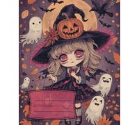 Composition Notebook: Pink Kawaii Vintage Halloween Illustration Journal with 110 College Ruled Pages 7.5x9.25: Step into a World of Spooky Autumn Magic With Cute Kawaii Girl