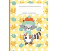 Composition Notebook: Raccoon Autumn Beanie Scarf Fall leaves Yellow Polka Dot Journal Notebook
