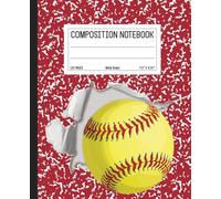Composition Notebook: Softball Red Marble Design | 7.5" x 9.25” Shoot Through the Cover Sports Themed Journal with 120 Wide Ruled Pages for Boys - Girls - Kids - Teens | Sports Collection