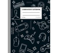 Composition Notebook White Black Video Gaming Themed Comp Book: Ruled Lined Paper 120 pages 60 sheets) 9-3/4 x 7-1/2 inches: For Kids, Teens, and Adults