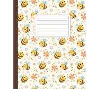 Composition Notebook Wide Ruled: Cute Bees and Flowers Pattern Kawaii Aesthetic. For Elementary, Middle School Students, Girls, Boys, Kids, Teens