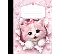 Composition Notebook Wide Ruled: Cute Pink Kawaii Cat on Pink Marble | Wide Ruled Journal for Girls, Teens, School, College, Writing, Journaling | 110 Pages | Lined Paper | 7.5 x 9.25 inches