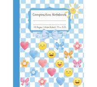 Composition Notebook: Wide Ruled | Pastel Blue Checkered with Preppy Cute Smileys and Bows for Tweens, Teens, and Students
