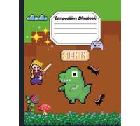 Composition Notebook: Wide Ruled Pixel Art Gamer Dinosaur: Retro Gaming Journal for Kids | Elementary Back to School Supplies | Grades 3-5, 7.5 x 9.25 In | 100 Pages