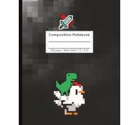 Composition Notebooks, Black Pixel Books For School, Pixel Chicken and Dinosaur Gamer Pattern, Wide Ruled Paper 100 sheets