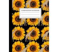 Composition Noteook: Cute Sunflower Giraffe Print Composition Notebook Black and Yellow, 120 Lined Pages, 7.5" x 9.75" (Sunflower Giraffe Composition Notebook)