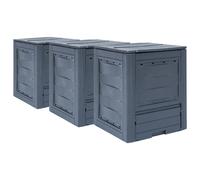 Compost Bin 3pcs Grey Plastic 60x60x73cm 3×260L Rattan Effect UV Ventilated Lid