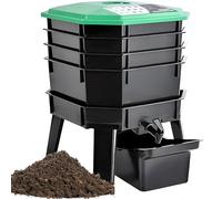 Compost Bin Kit, Worm Composting Bin with 4 Removable Trays, Grid Ventilation, Pedestal Faucet, Easy Assembly for Garden, Backyard, Balcony