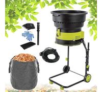 Compost Shredder Leaf Crusher with Wheels, Includes Leaf Rake and Storage Bag, 8000rpm High-Speed Chipping for Efficient Yard Cleanup, 20m Power Cord for Extended Reach