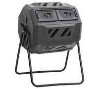 Compost Tumbler Black Plastic 160L 73x64x95cm Rotating Dual-Chamber Bin Gardens