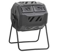 Compost Tumbler Plastic Black 160L 73x64x95cm Rotating Dual-Chamber Bin Vented