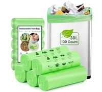 Compostable Bin Bags 30L 100 Count - Biodegradable Bin Liners for food waste, Strong Pedal Food Waste Trash Bag Compost Bin Liner for Kitchen Office Bathroom