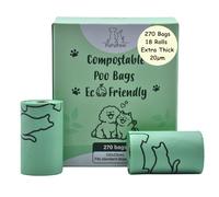 Compostable Dog Poop Bags 270 Count | Extra Thick 20 Micron | Leak-Proof | Plant-Based Cornstarch | Unscented Eco Bags | 1% for the Planet