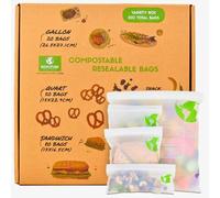 Compostable Freezer Bags | Biodegradable & Reusable Food Bags | Double Zip Lock Food Storage Bags, Freezer-Safe & Plastic-Free (Gallon, Quart, Sandwich & Snack) (230 Bags) (Variety Sizes Bags)