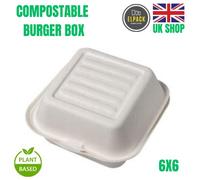 Compostable Sugarcane Burger Box, 6-inch, Pack of 50, Plant-Based