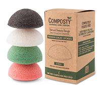 Composty® | Natural Konjac Sponges | 4 Pack | Cleansing & Exfoliation for All Skin Types | Natural Face Sponges | Reusable | Compostable | Plastic Free | Washing Puff for Shower | One Tree Planted