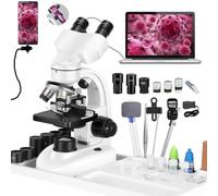 Compound Binocular Microscope, WF10x and WF50x Eyepieces,40X-2000X Magnification, LED Illumination Two-Layer Mechanical Stage