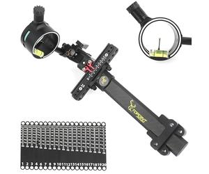 Compound Bow Sight 1 Pin,4X 6X 8X Lens, 0.019" Fiber, Carbon Fiber Long Bar, Micro Adjustable Sight Right-hand High-end Competitive Outdoor (Only Bow Sight)