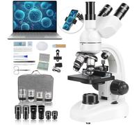 Compound Trinocular Microscope 40X-5000X Laboratory Professional LED Microscope for Adults with WF10X and WF25X Eyepieces, Mechanical Stage, 30PCS Sildes (Electronic Devices Compatible)