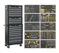 16 Drawer Topchest Mid Box & Rollcab Bundle - 420 Piece Tool Kit - Black & Grey