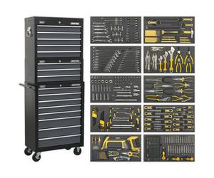 Comprehensive 420 Piece Tool Kit With 16 Drawer Black And Grey Tool Chest Bundle