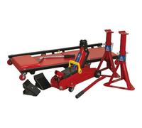 Comprehensive 5 Piece 2 Tonne Trolley Jack Set With Creeper And Stands