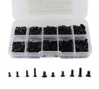 Comprehensive 500 PCS Screw Set M2 M2.5 for M3 Flat Head Self Tapping Carbon Steel Black Storage Box for Laptop Computer Electronic Device Repair Machinery Door Handle Fixing Tasks