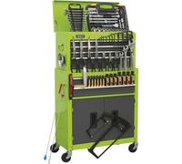 Comprehensive 6 Drawer Tool Chest And Rollcab Set With 128-Piece Tool Kit In Green And Grey