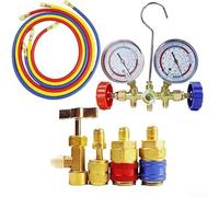 Comprehensive Manifold Gauge Tool Set for Air Conditioning Systems Featuring Brass Design and Three Hoses (A)