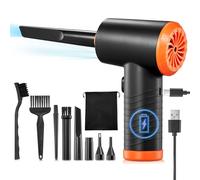 Compressed Air Cleaner for PC, Rechargeable Electric Air Duster with Led Light, 3 Speeds Max 91000RPM Cordless Air Blower for Keyboard Laptop Car and Home Use-Orange
