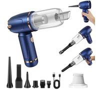 Compressed Air Duster Cleaner, Electric Air Duster Rechargable, Cordless Reusable Air Blower Duster with 2x 2.0Ah Rechargeable Batteries, Fast Charge, Suction Nozzle, Handheld Compressed Air Gun, Blue