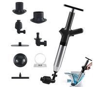 Compressed Air Pipe Cleaner, Drain Cleaner Pump with Air Pressure Gauge, Compressed Air Cleaner with 4 Different Suction Cups and Holeless Hanger for Toilet, Bathroom, Kitchen and Other Areas