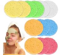 Compressed Facial Sponges, 12 PCS Round Cellulose Facial Sponge, 100% Natural Wood Pulp Cotton Face Washing for Facial Cleansing Pore Exfoliation - Multicolor