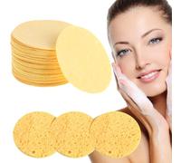 Compressed Facial Sponges, 50-Count Disposable Turmeric Cleansing Facial Pads, 100% Natural Reusable Cosmetic Spa Sponges for Washing Face, Facial Cleansing, Exfoliating(Round)