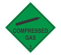 Compressed Gas Stickers, Green Safety Warning Label, 150mm by 150mm, Hazard Class 2 Diamond Shape