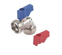 Compression Angled Washing Machine Valve Elbow 15MM X 3/4", Brass, Steel and Plastic Construction with Blue or red levers. Includes Handles. Suitable for Water, 1 in Pack