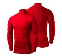 PowerLayer Compression Top for Boys - Running Base Layer - Thermal Shirt - Mock Neck - Red, X-Large (12-14 Years)