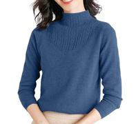 Compression Base Layer Tops for Women Fitness Shirt A Lady's Semi High Neck Long Sleeved Textured Printed Knitted Base Layer with A Loose Inner Sweater for Home Daily Wear Xmas Gifts (Blue, XL)