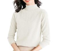 Compression Base Layer Tops for Women Fitness Shirt A Lady's Semi High Neck Long Sleeved Textured Printed Knitted Base Layer with A Loose Inner Sweater for Home Daily Wear Xmas (White, XXL)