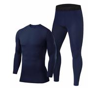 PowerLayer Skins for Boys Kids Base Layer Thermal Long Sleeve Top & Tights Football Compression Set - Navy Top + Navy Tights, 12-14 Years
