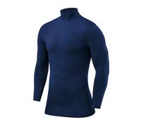 PowerLayer Men's Compression Base Layer Top Long Sleeve Under Shirt - Mock Neck - Blueprint, M