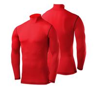 PowerLayer Boys' Compression Baselayer Top Long Sleeve - Crew Neck/Mock Neck - Red Mock Neck, 6-8 Years (Boys Small)
