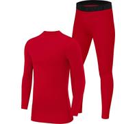 PowerLayer Skins for Boys Kids Base Layer Thermal Long Sleeve Top & Tights Football Compression Set - High Risk Red Top + High Risk Red Tights, 8-10 Years