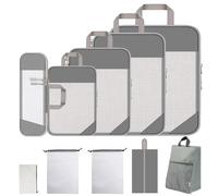 Compression Packing Cubes - 10 Packing Cubes for Suitcases inc 5 Different Sizes Packing Compression Cubes and 5 Suitcase Organiser Bags (10 Grey)