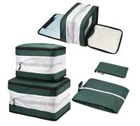 Compression Packing Cubes 5 Set Double Sided Expandable for Suitcases & Carry On Hand Luggage | Travel Organiser with Separate Shoe Bag (Dark green)