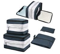 Compression Packing Cubes 5 Set Double Sided Expandable for Suitcases & Carry On Hand Luggage | Travel Organiser with Separate Shoe Bag (Navy blue)