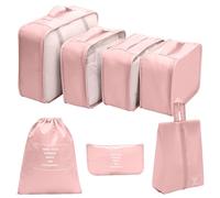 Compression Packing Cubes: 7-Piece Set for Travelers -Organise Clothes, Shoes, Cosmetics - Waterproof Packing Bags & Organiser Pouches for Suitcases, Backpacks. (Pink)