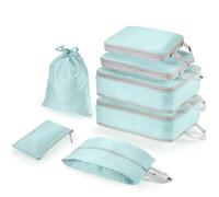 Compression Packing Cubes 7-Piece Set with Multi- Compartment Travel Bag, Waterproof Suitcase Organiser Bags,Travel Packing Cubes for Suitcases, Packing & Storage for Luggage (Lake Blue)